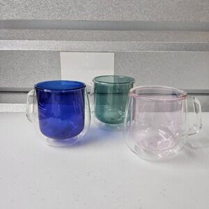 Double Wall Glass Coffee Mugs Set of 3 Colorful‎ Tea Cup